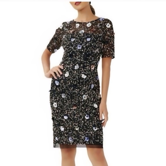 Adrianna Papell Dresses & Skirts - Adrianna Papell NWT Dress 8 Black 3D Floral Sheath Dress $249